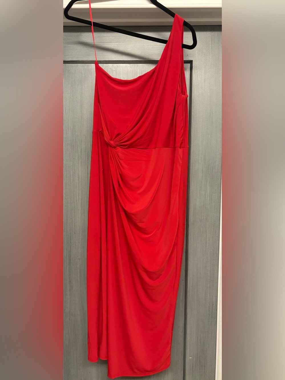 Draped Red Knot-Front Maxi Skirt